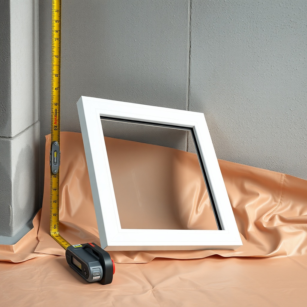 A close-up photorealistic image of a clean construction site with a measuring tape