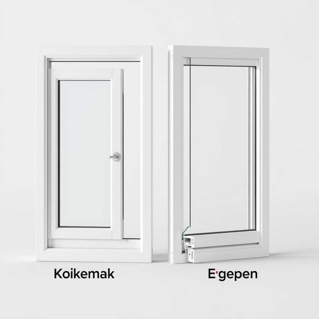 <Clean photorealistic photo of two PVC window profiles side by side