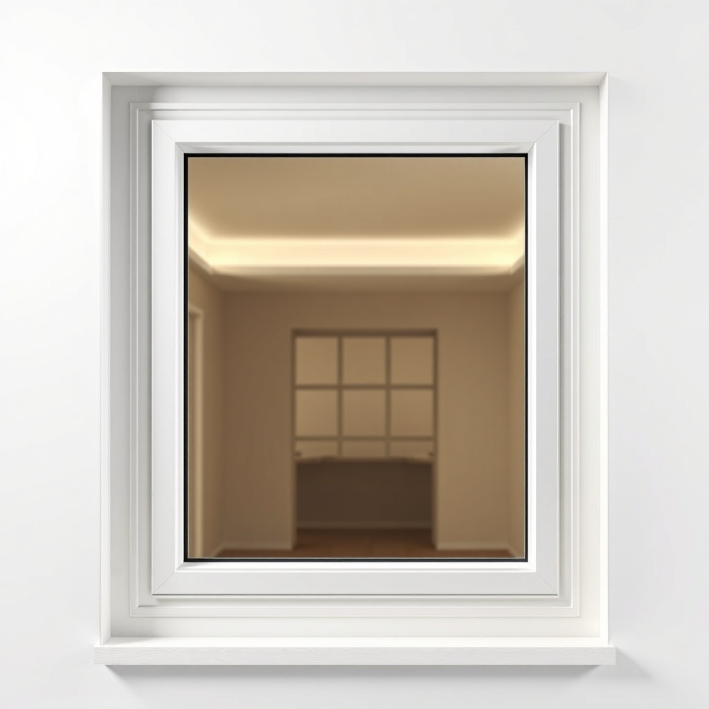 <A clean photorealistic photo of a newly installed aluminum window in a completed opening